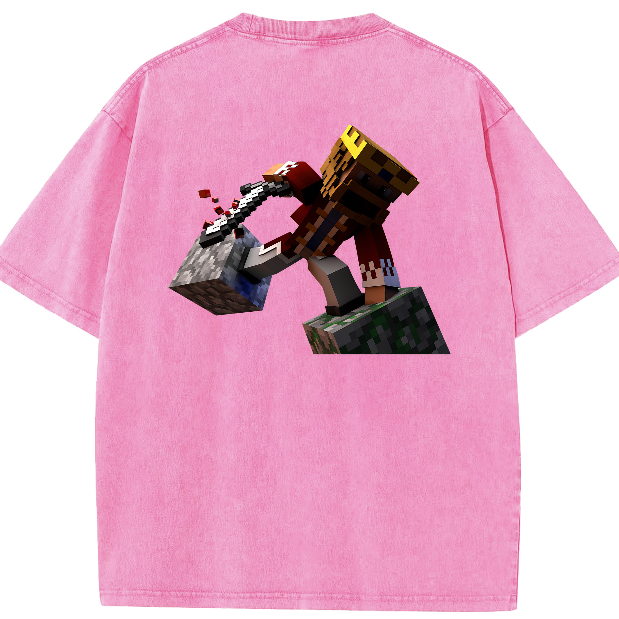 （画像用） マインクラフト ブロックの世界 Minecraft MC Block world 綿100% ヴィンテージ風 半袖Tシャツ（背面プリント）